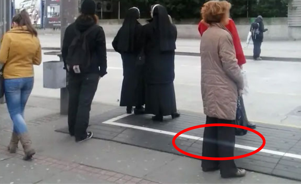 ‘Ghost with see-through’ legs at bus stop